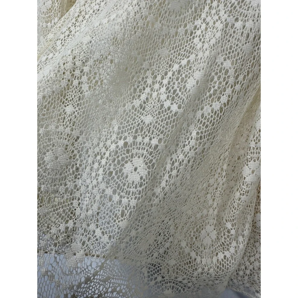 Sundance Lace Satin Lady Jane Blouse Sz 8 Cream Gold Romantic Mesh Peplum Top - Picture 9 of 14